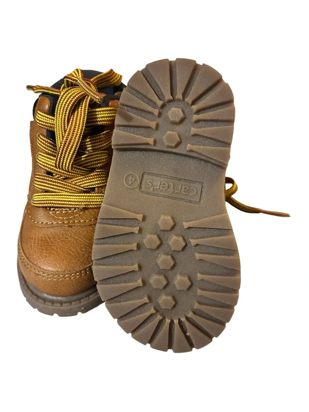 Carter's Tan Brown Leather-Look Lace-Up Baby Boots with Yellow Accent Laces